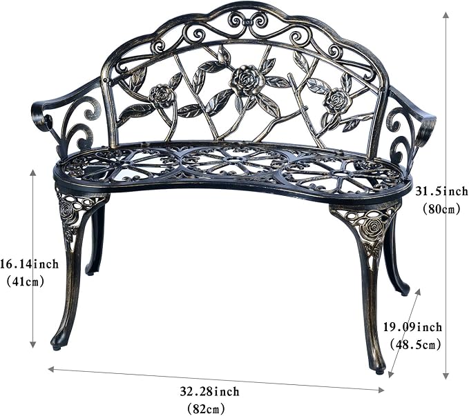 Patio Balcony Bench Double Seat, Anti-Rust Cast Aluminum Patio Garden Bench - Image 3