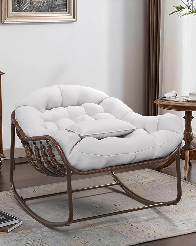 GarveeLife Outdoor Papasan Rocking Chair, Oversized Wicker Lounge Chair - Image 2
