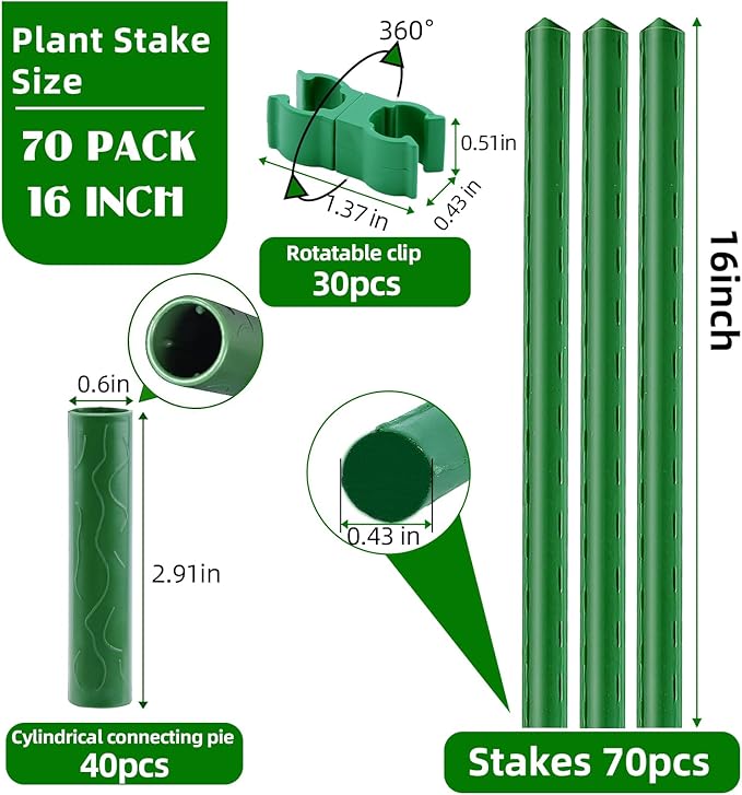 Garden Stakes 16 Inch 70 Pack, Diy 4ft 5ft 6ft 7ft 8ft Tomato Stakes Plastic - Image 2