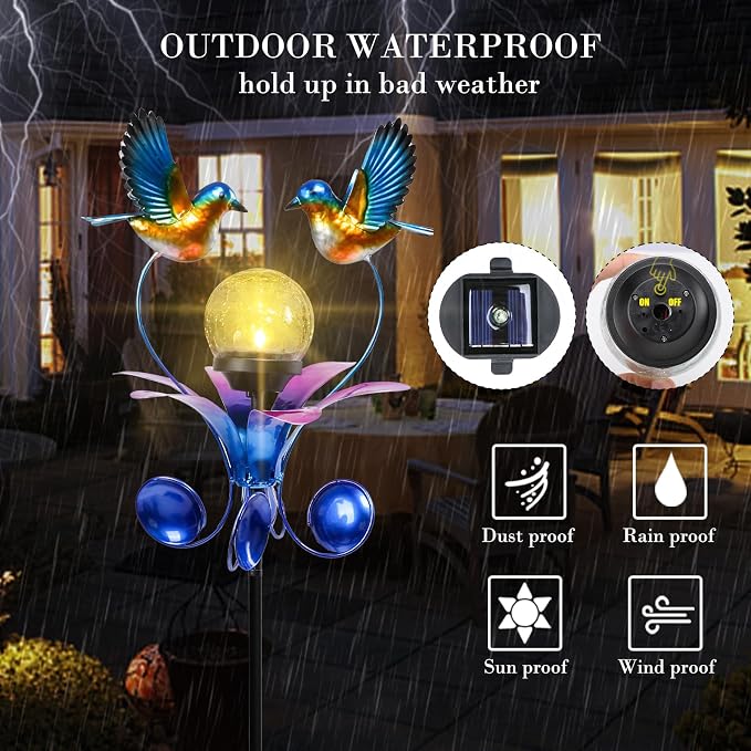 VCUTEKA Solar Lights Outdoor Metal Garden Stake Waterproof Crackle Glass Globe - Image 6