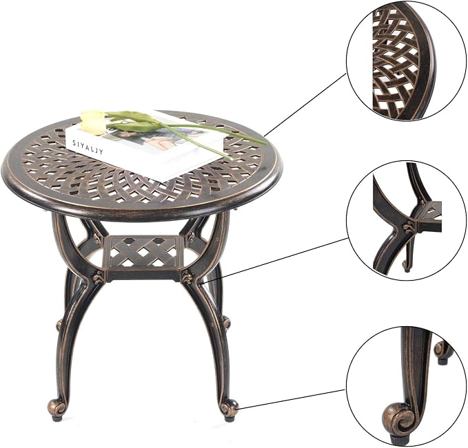 Mandolin Outdoor Patio, Rust -Resistant Cast Aluminum Side Table, Weather - Image 6