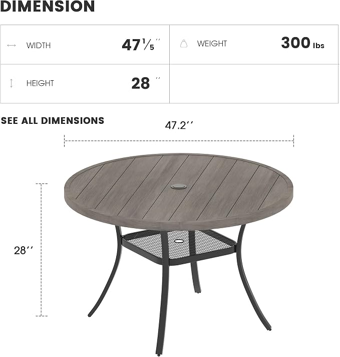 Patio Dining Table for 4-6, Round Metal Outdoor Table - Image 3