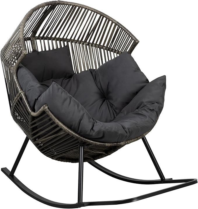 Shintenchi Wicker Egg Chair, Oversized Outdoor Indoor Rocking Chair, Large PE - Image 7