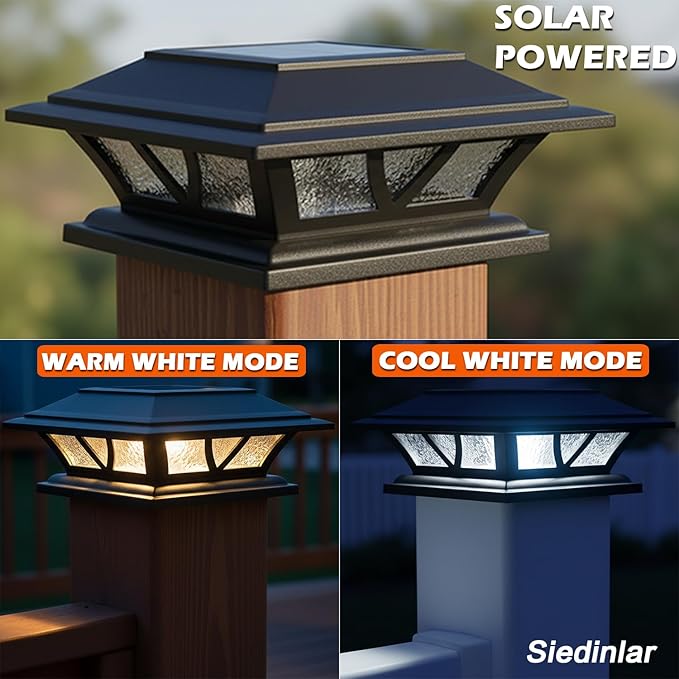 SIEDiNLAR Solar Post Lights Outdoor 2 Modes LED Deck Fence Cap Light - Image 2