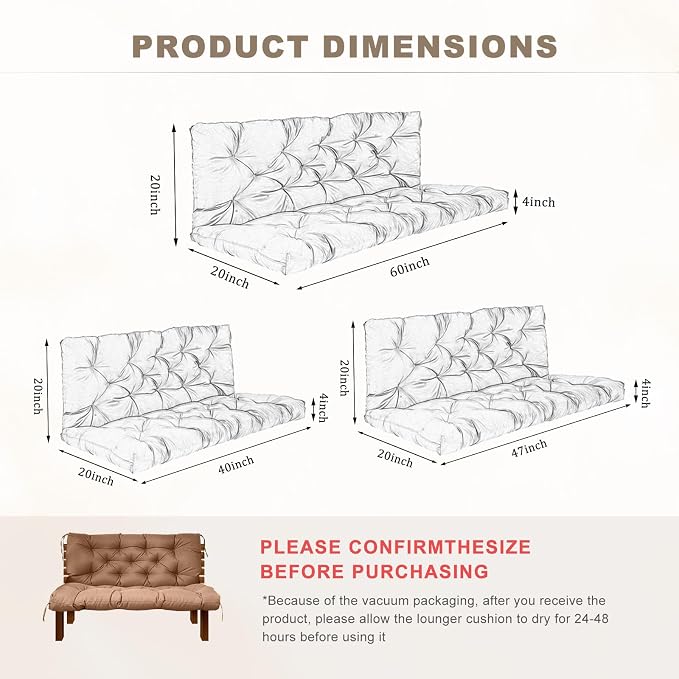 Porch Swing Cushion with Backrest, Waterproof Bench Cushion - Image 3