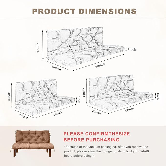 Porch Swing Cushion with Backrest, Waterproof Bench Cushion - Image 3