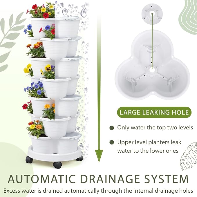 Umigy 2 Set White 7 Tier Stackable Vertical Planters - Image 4
