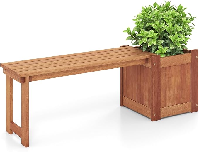 HAPPYGRILL Outdoor Bench with Raised Garden Bed, Wood Planter Box with Spacious by HAPPYGRILL