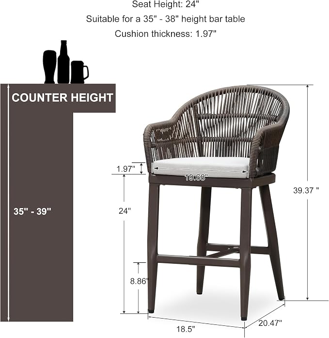 PURPLE LEAF Outdoor Counter Height Bar Stools Set of 2 Patio Metal Modern - Image 2