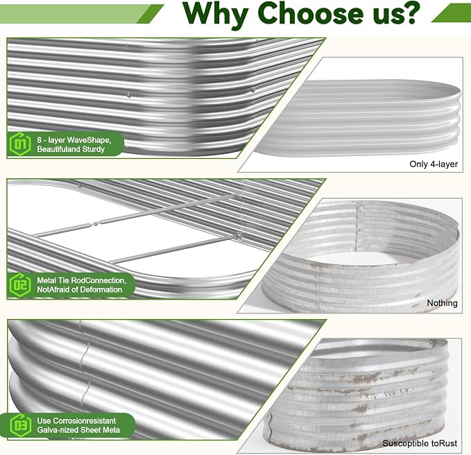 3 Pack 8x4FT Raised Beds for Gardening, Corrugated Galvanized Steel Raised - Image 3