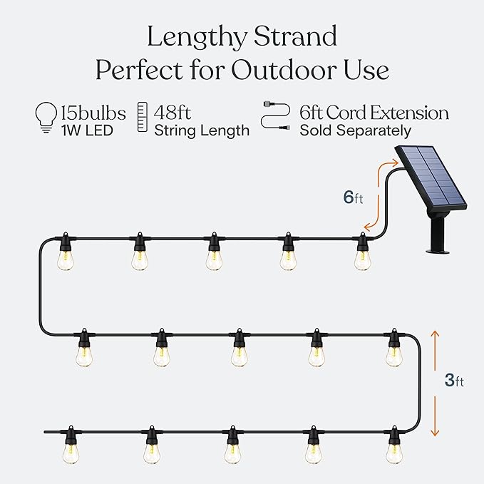Brightech Ambience Pro Solar Powered Outdoor String Lights, 48 ft Commercial - Image 3