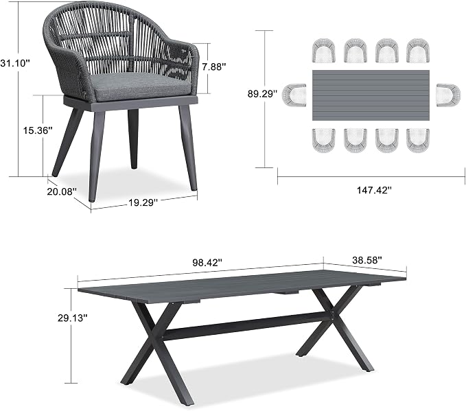 PURPLE LEAF 11 Pieces Patio Dining Set - Image 8