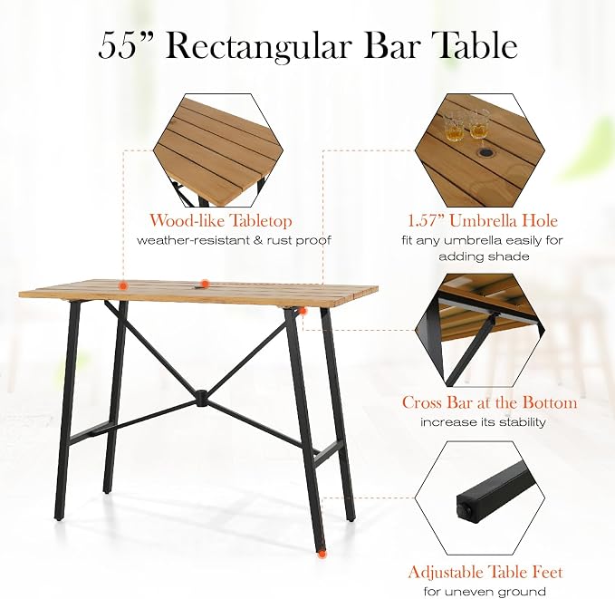 Sophia & William Outdoor Bar Set, Patio Bar Table and Chairs Set, Bar Height - Image 6