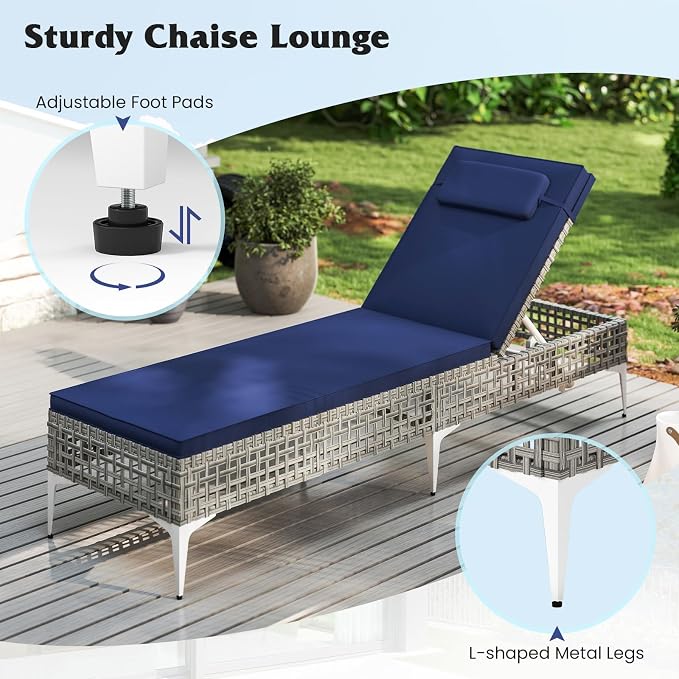 Tangkula Patio Chaise Lounge Chair, PE Wicker Reclining Sun Lounger - Image 9