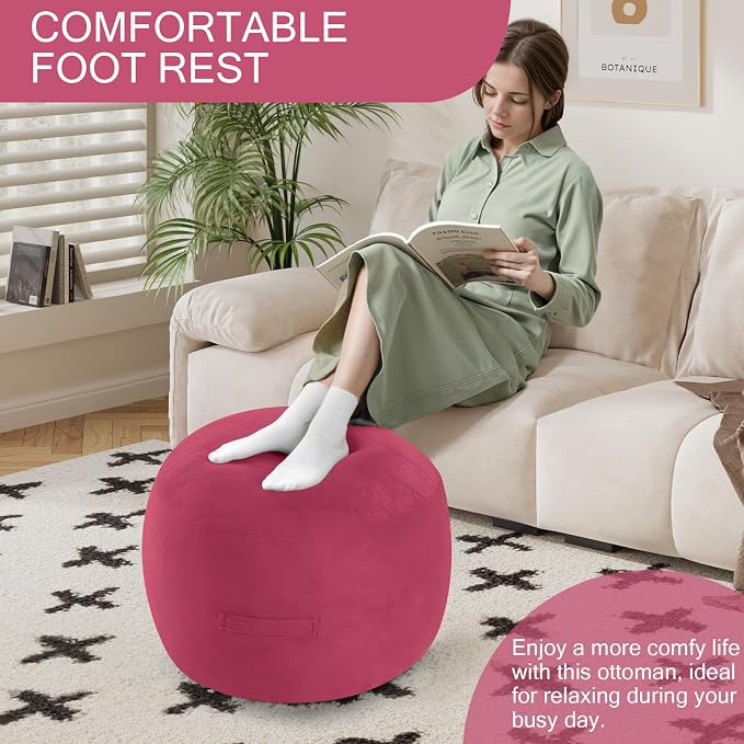 MeMoreCool Round Stuffed Pouf Ottoman Foot Rest, Floor Pouf Foot Stool - Image 3