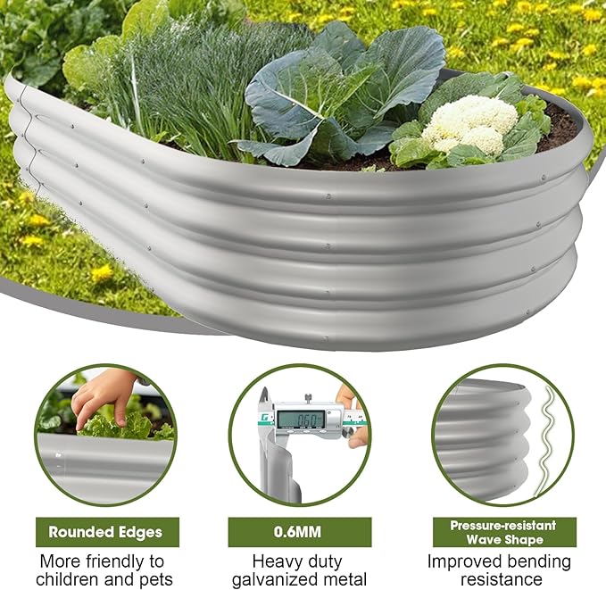 5x3x1ft Oval Galvanized Raised Garden Bed Outdoor 9-in-1 Large Metal Modular - Image 4
