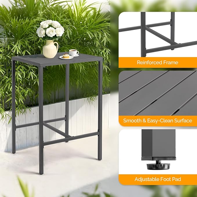 VINGLI 3-Piece Outdoor Bar Set, Aluminum Bar Height Table & 2 Chairs - Image 3
