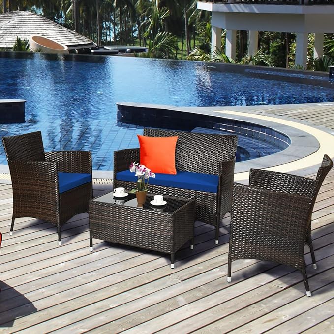 COSTWAY 8PCS Rattan Patio Furniture Set, Outdoor Wicker Rattan Chairs - Image 4