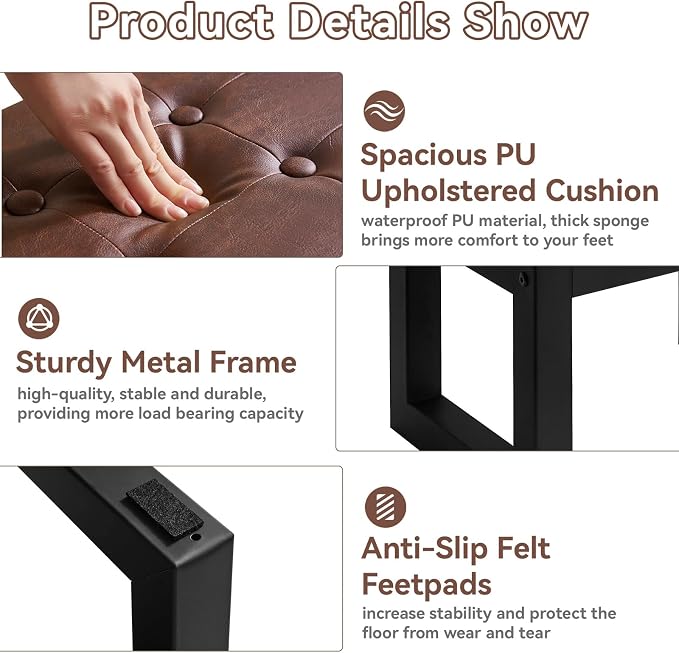 IBUYKE 16 Inch Small Foot Stool Ottoman, Rectangle PU Faux Leather Foot Rest - Image 5
