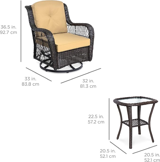 Best Choice Products 3-Piece Outdoor Wicker Patio Bistro Set w/ 2 360-Degree - Image 7