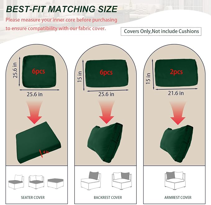 Outdoor Cushion Covers for Patio Furniture, Patio Cushion Covers Replacement - Image 2