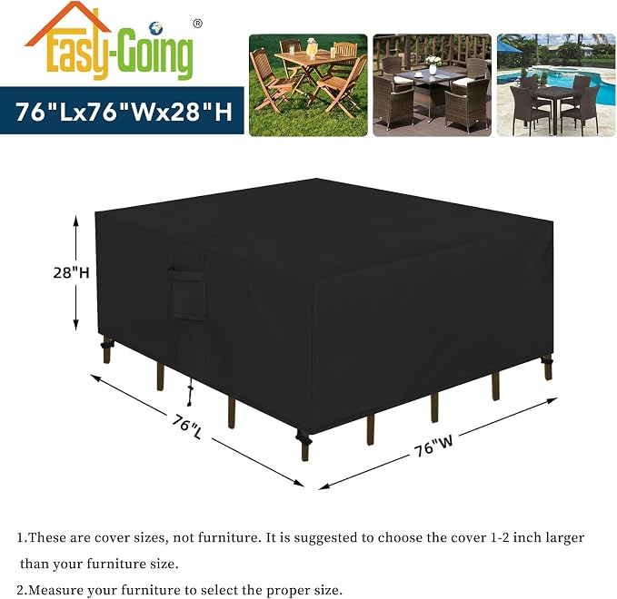 Easy-Going Square Patio Furniture Cover Waterproof Outdoor Dining Table and - Image 2