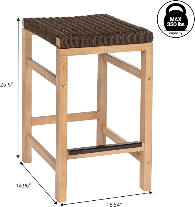 JONATHAN Y CSL1201C-SET2 Armand 25.6" Modern Coastal Backless Acacia Wood - Image 3