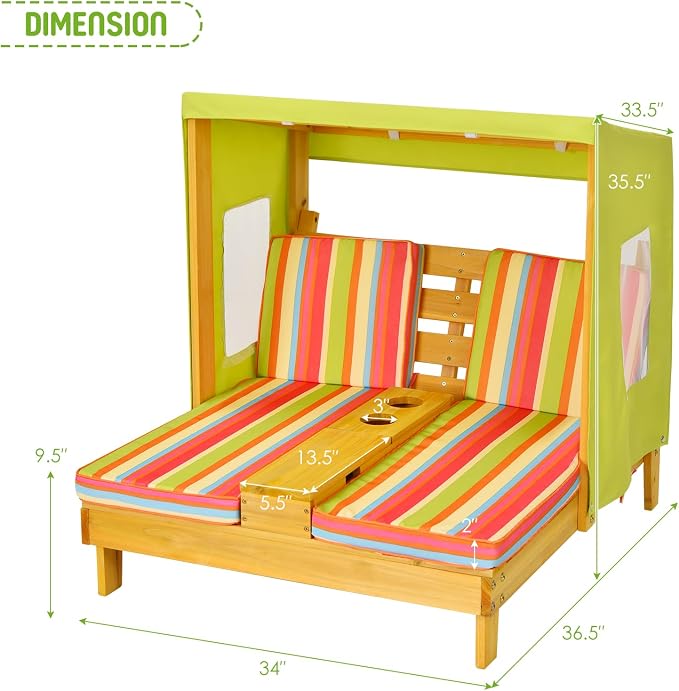 Costzon Kids Lounge Chair Outdoor, Wood Double Seat Chaise Lounge - Image 6