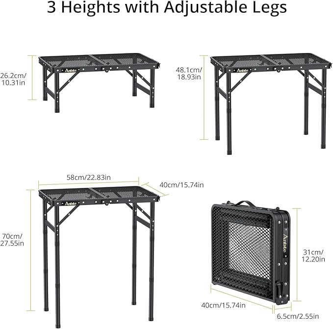 Anbte Folding Grill Table, Aluminum Camping Table Adjustable Height Max 27.5" - Image 3