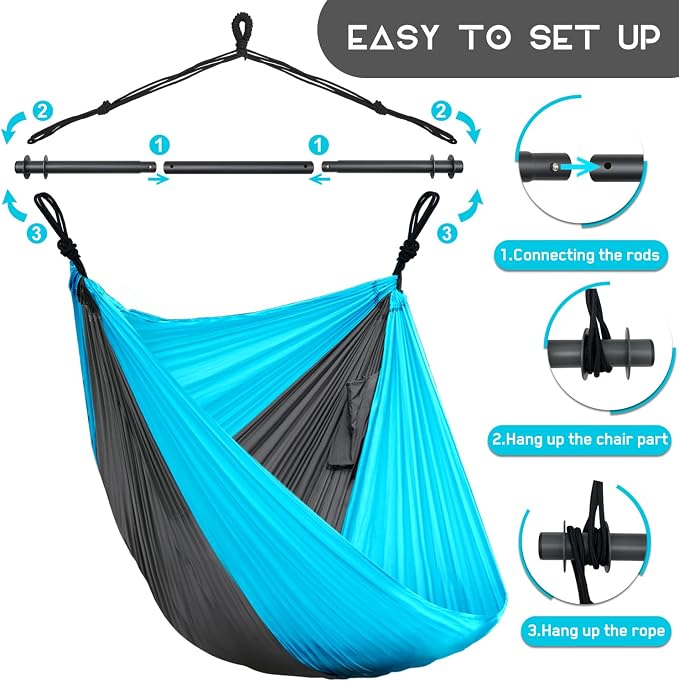 Hammock Chair, Hanging Chair for Outdoor Indoor, Large Lightweight Swing Chair - Image 7