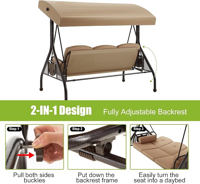 GYUTEI 3-Seat Outdoor Patio Swing - Image 5