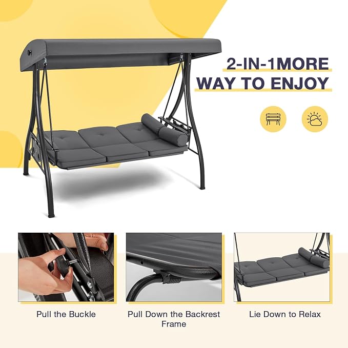 HOMREST 3 Person Outdoor Porch Swing - Image 5