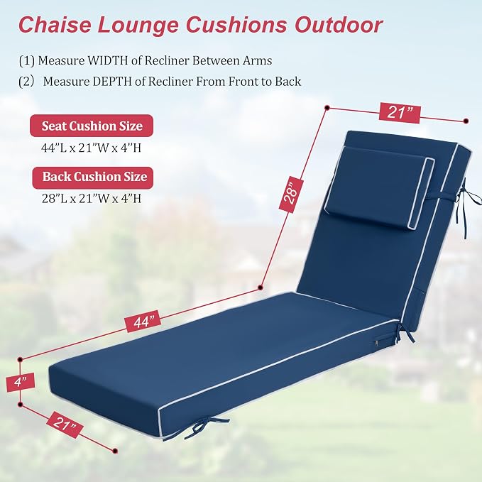 Chaise Lounge Cushions Outdoor 72x21x4 Inch, Patio Lounger Chair Cushion - Image 2