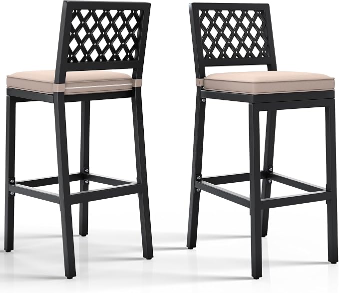 YITAHOME Outdoor Bar Stools Set of 2, Cushioned Metal Outdoor Bar Stools by YITAHOME