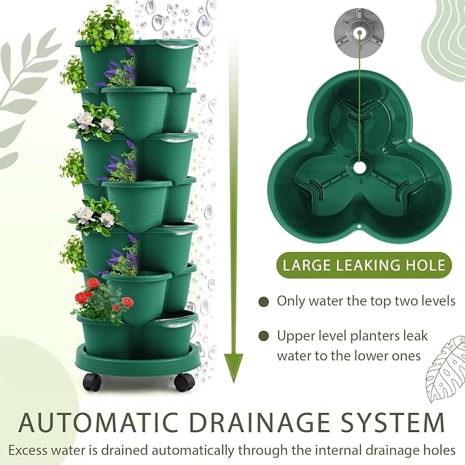 Umigy 2 Set Dark Green 7 Tier Stackable Vertical Planters - Image 4