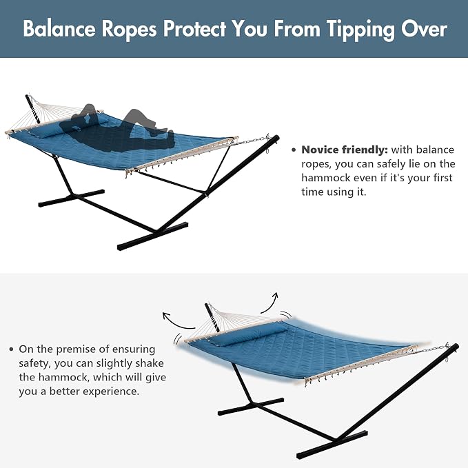 ANOW Double Hammock with 12 Feet Heavy Duty Steel Stand Combo, 2 Person Quilted - Image 4