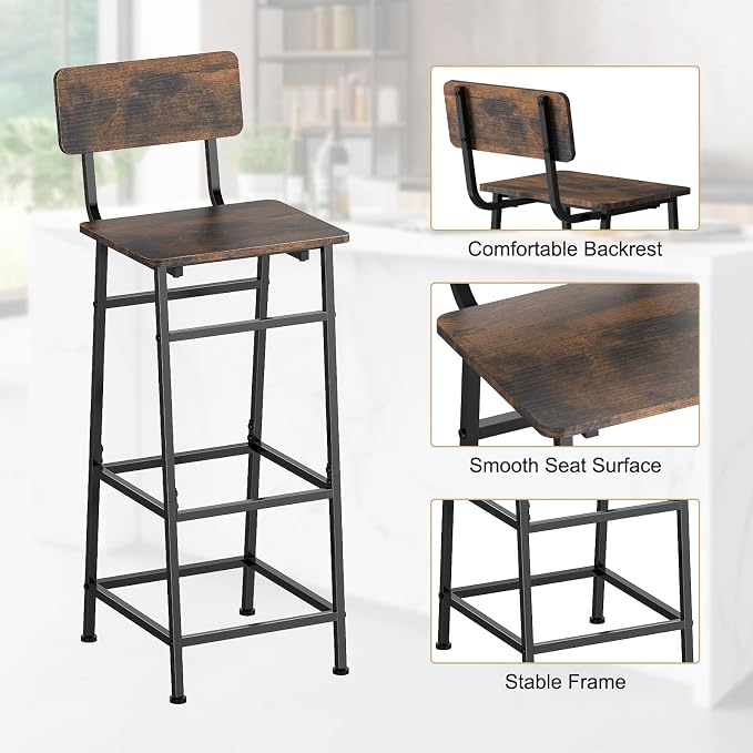 LIANTRAL Set of 2 Bar Stools, Counter Height Bar Stools - Image 5