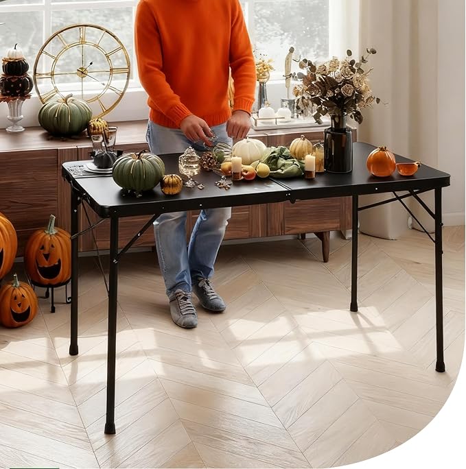 4ft Folding Table with Adjustable Height, Solid Metal Iron Top Portable Camping - Image 5