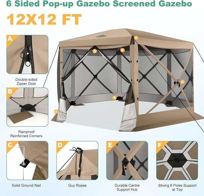 COBIZI 12x12 FT Pop Up Canopy Extendable Tent, Gazebos On Clearance, Screened - Image 8