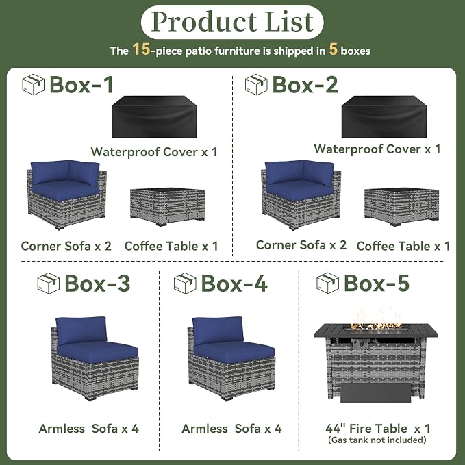 Aoxun 15 Piece Patio Furniture Set - Image 5