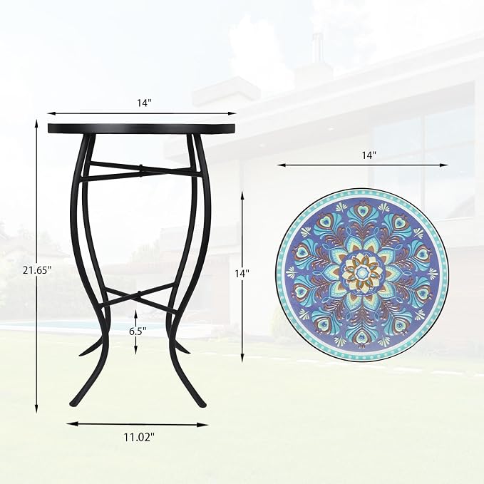 VCUTEKA Mosaic Outdoor Side Table, Living Room, Bistro Balcony or Lawn - Image 3