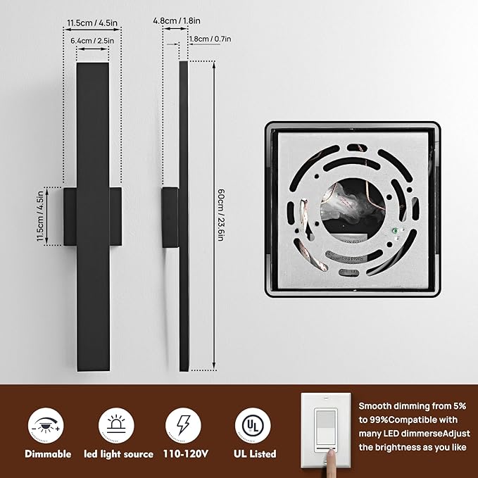 23.6inch Long Outdoor Modern LED Wall Light, 24W Warm White 120V Wall Mount - Image 3