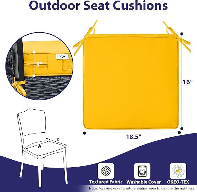 Outdoor Chair Cushions Set of 4, Waterproof Outdoor Seat Cushions - Image 6