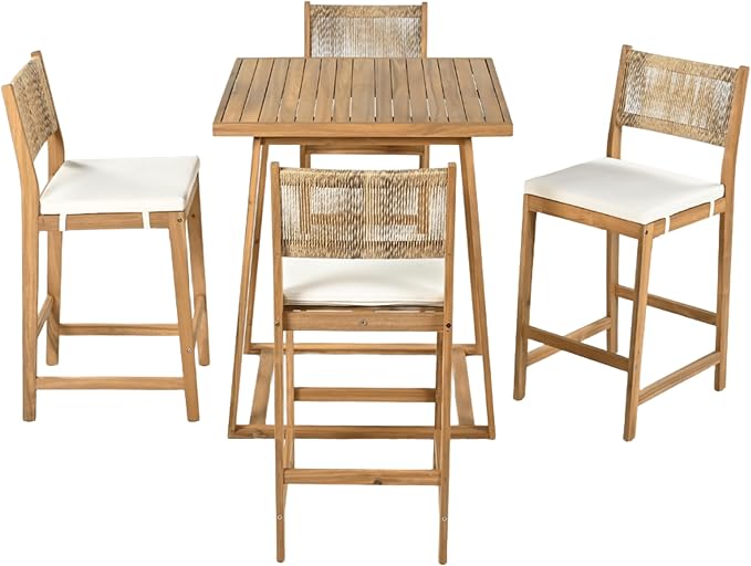 Merax 5 Pieces Acacia Wood Outdoor Patio Bar Set - Image 2