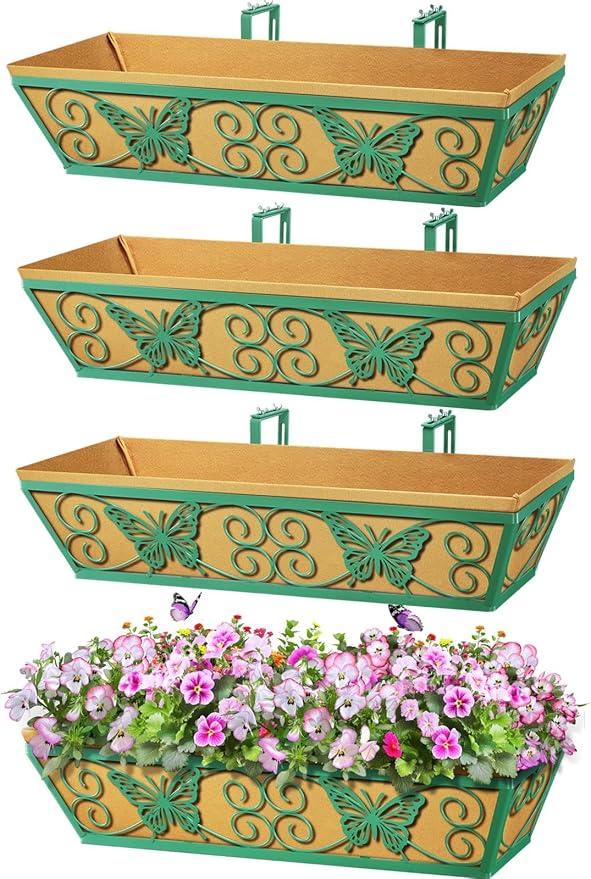 4 Pack 24 Inch Window Boxes Planters Railing Planter Box by KarlliuHOMEGARDEN