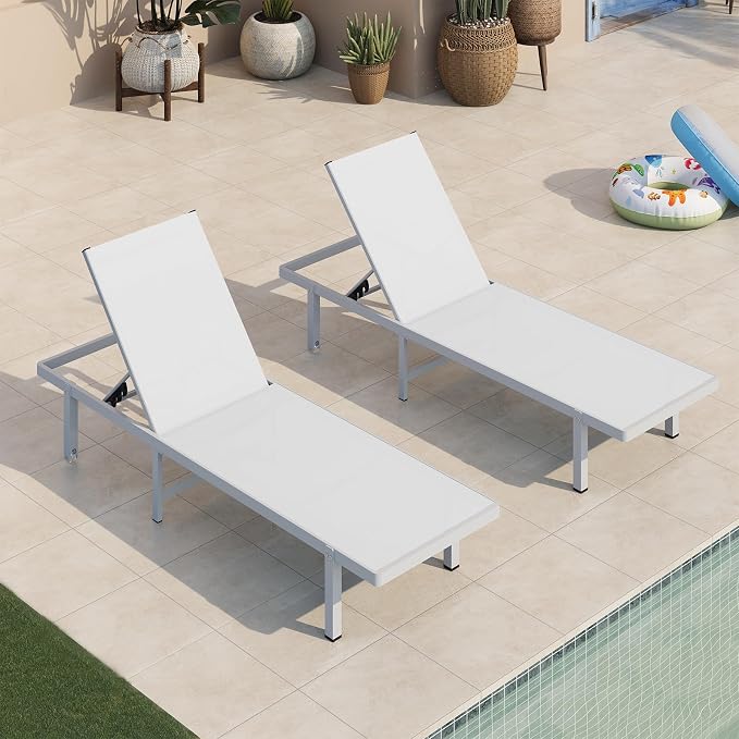 Aluminum Outdoor Lounge Chairs Set of 2, Pool Lounge Chairs by Oasbira