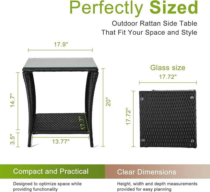 Outvita Outdoor Side Table, Rattan Coffee Table Small End Table - Image 3