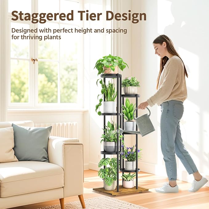 LASZOLA Black 6 Tier Plant Stand Indoor Heavy Duty Metal Planter Flower Holder - Image 2