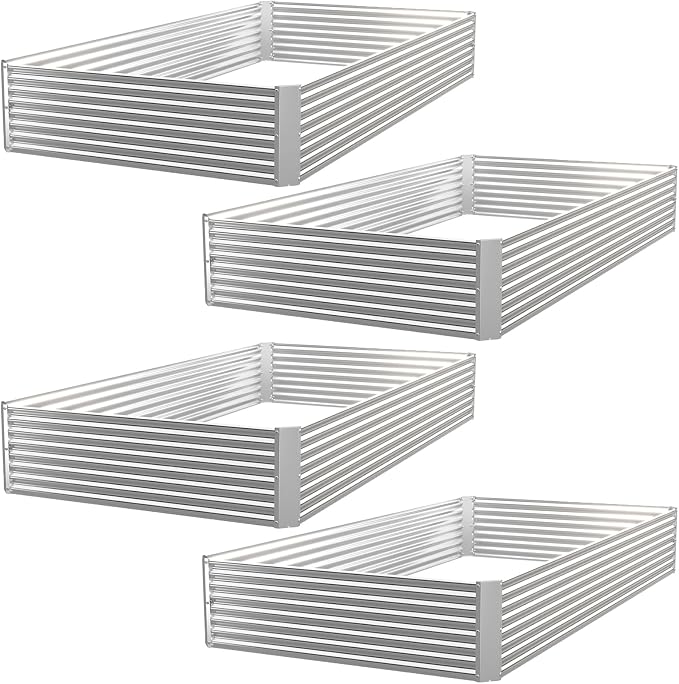 4 Pack Raised Beds for Gardening, Corrugated Galvanized Steel Raised Garden Bed by OZMSHF