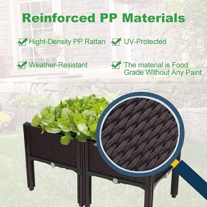 VINGLI Square Raised Garden Bed, Self-Watering Plastic Planter - Image 4